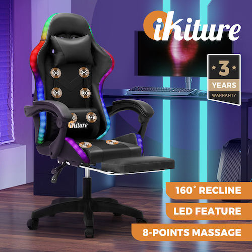 Oikiture 游戏座椅 7个RGB LED灯 8点按摩 办公电脑椅 – 8折优惠！